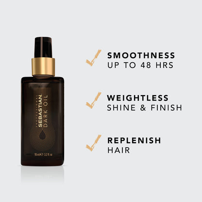 Sebastian Professional Dark Oil lightweight hair styling oil bottle showing the 95 ml packaging details