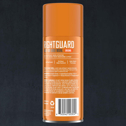Right Guard aluminum free men spray deodorant pack of two displaying product labels and weight details