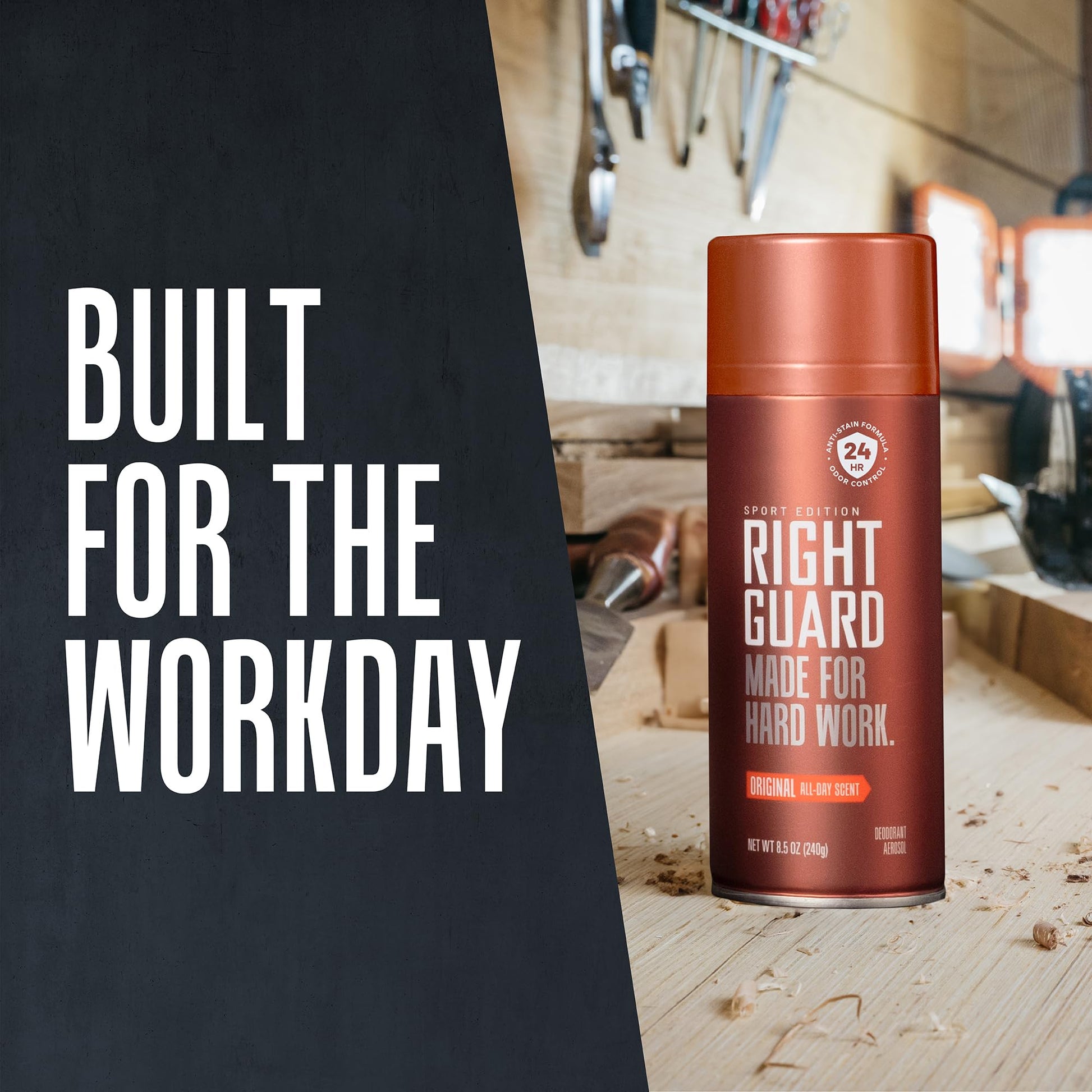 Right Guard authentic aerosol spray deodorant pair showing application nozzle and safety cap close up