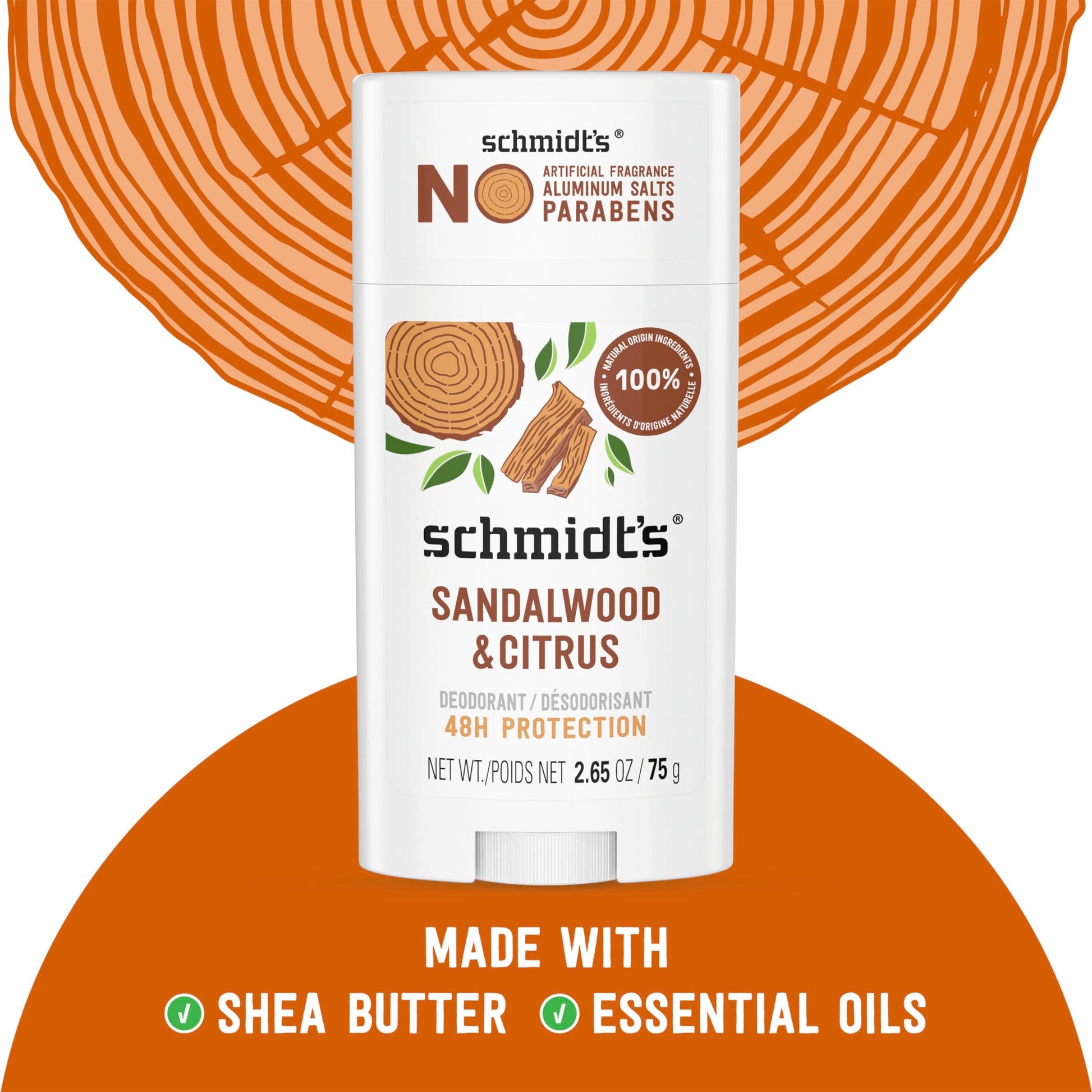 Imported Schmidt's sandalwood and citrus chemical free deodorant sticks underarm protection