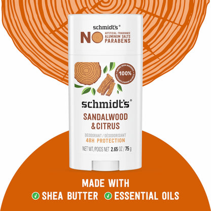 Imported Schmidt's sandalwood and citrus chemical free deodorant sticks underarm protection