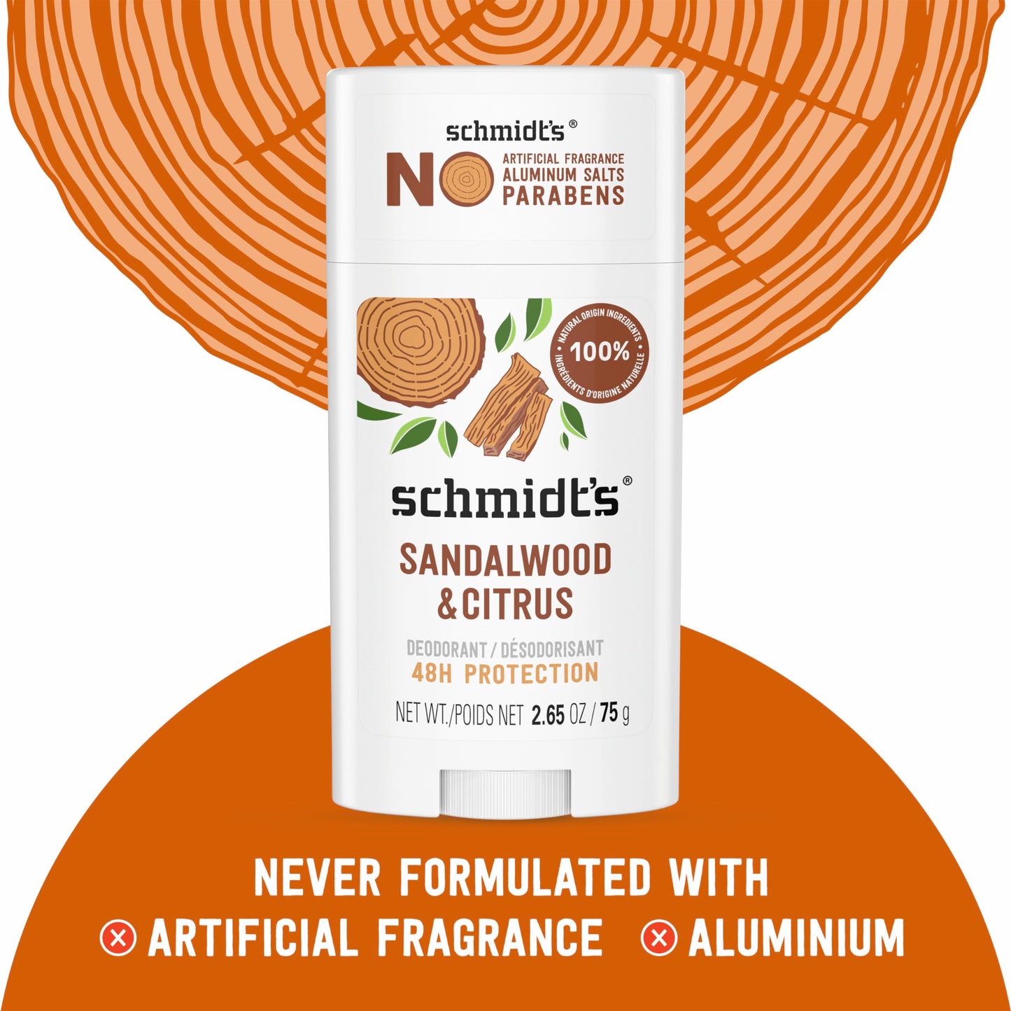 Schmidt's cruelty free certified vegan deodorant packaging showcasing ingredients list
