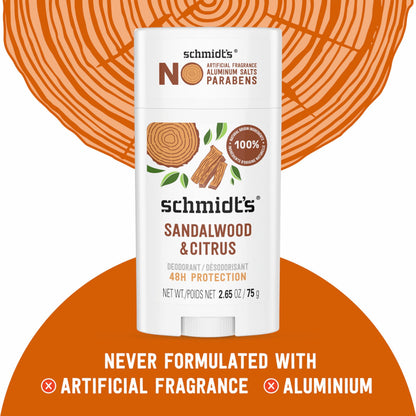 Schmidt's cruelty free certified vegan deodorant packaging showcasing ingredients list