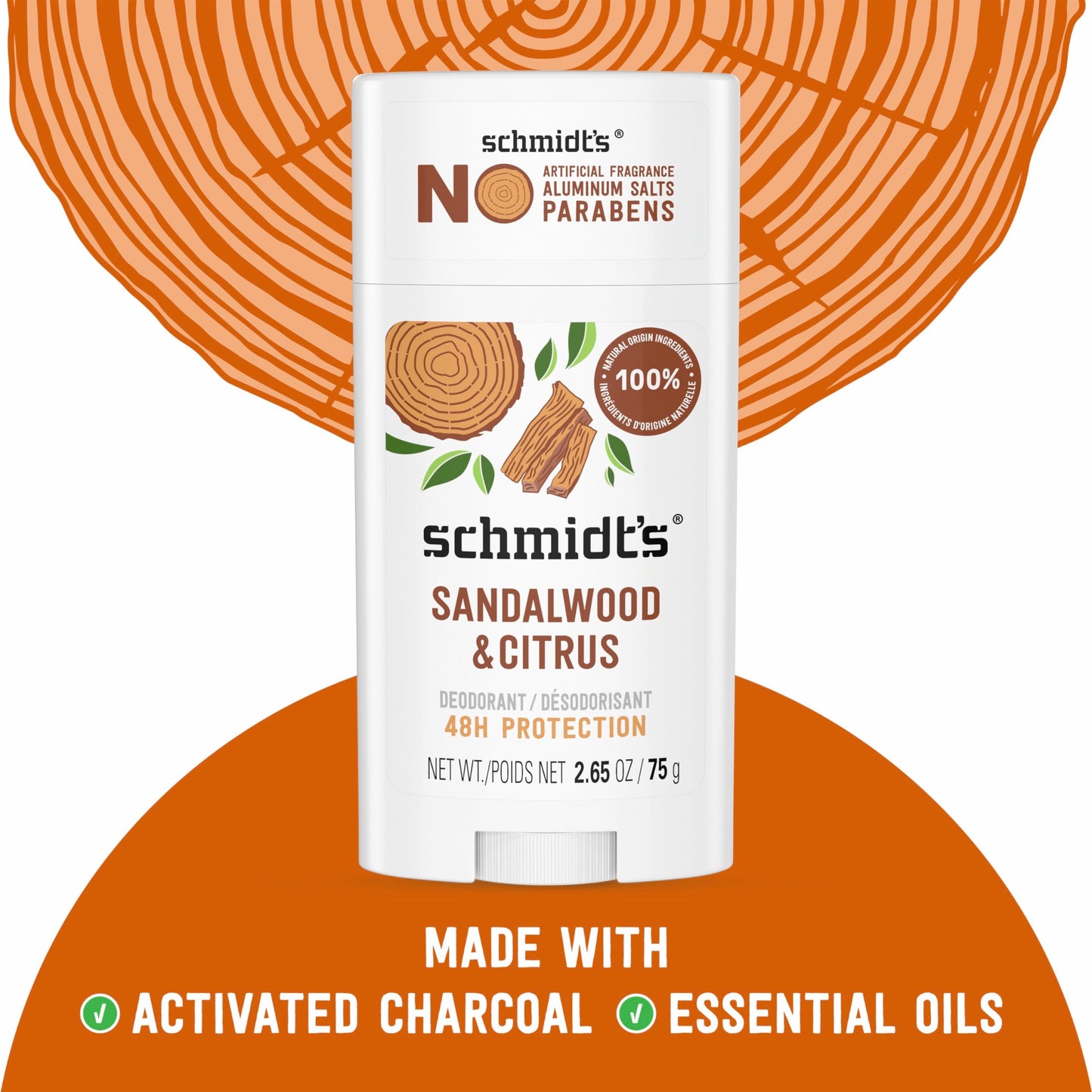 Close up of Schmidt's solid deodorant stick texture showing natural origin oils