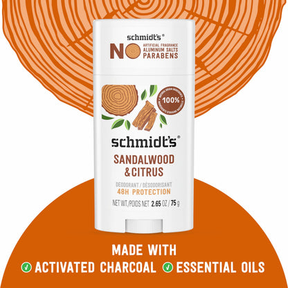 Close up of Schmidt's solid deodorant stick texture showing natural origin oils