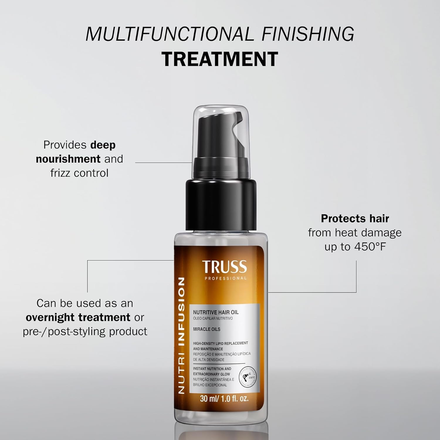 Truss Professional Nutri Infusion Nutritive Hair Oil pump dispenser packaging closeup