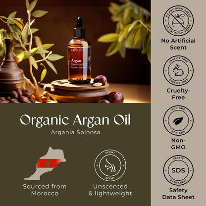Premium USA imported beauty product bottle of Gya Labs argan oil for professional hair care.