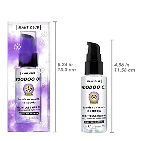 Mane Club Voodoo Weightless Hair Oil back label highlighting the vegan and sulfate free claims.