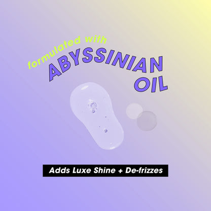 Mane Club Voodoo Oil pump dispenser detailing how to apply the weightless Abyssinian oil formula.