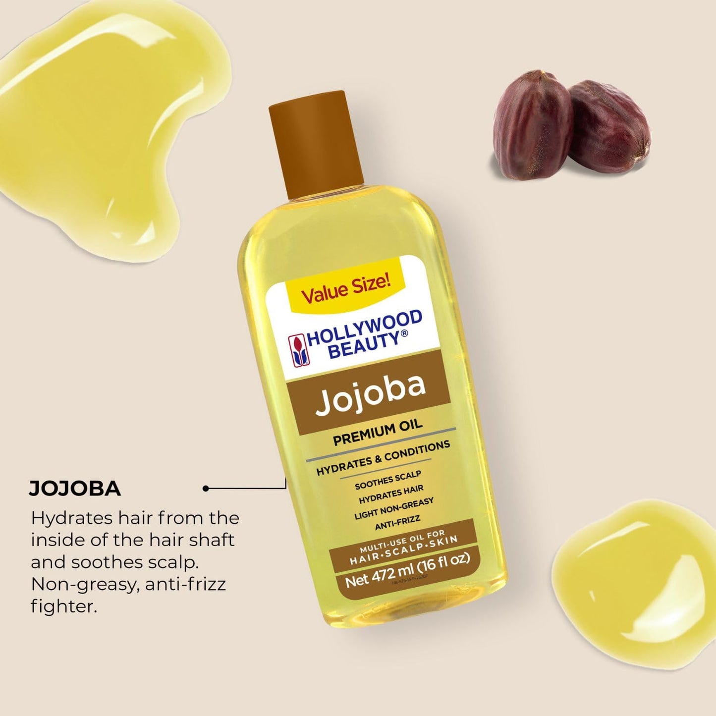 Lightweight non greasy Hollywood Beauty Jojoba Oil formula for targeted scalp conditioning