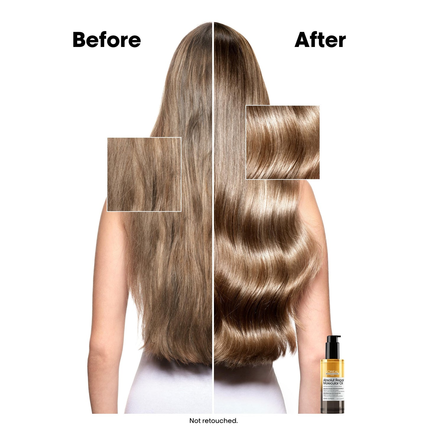Shaking L'Oréal Professionnel Molecular Hair Oil to mix the liquid peptide bonders