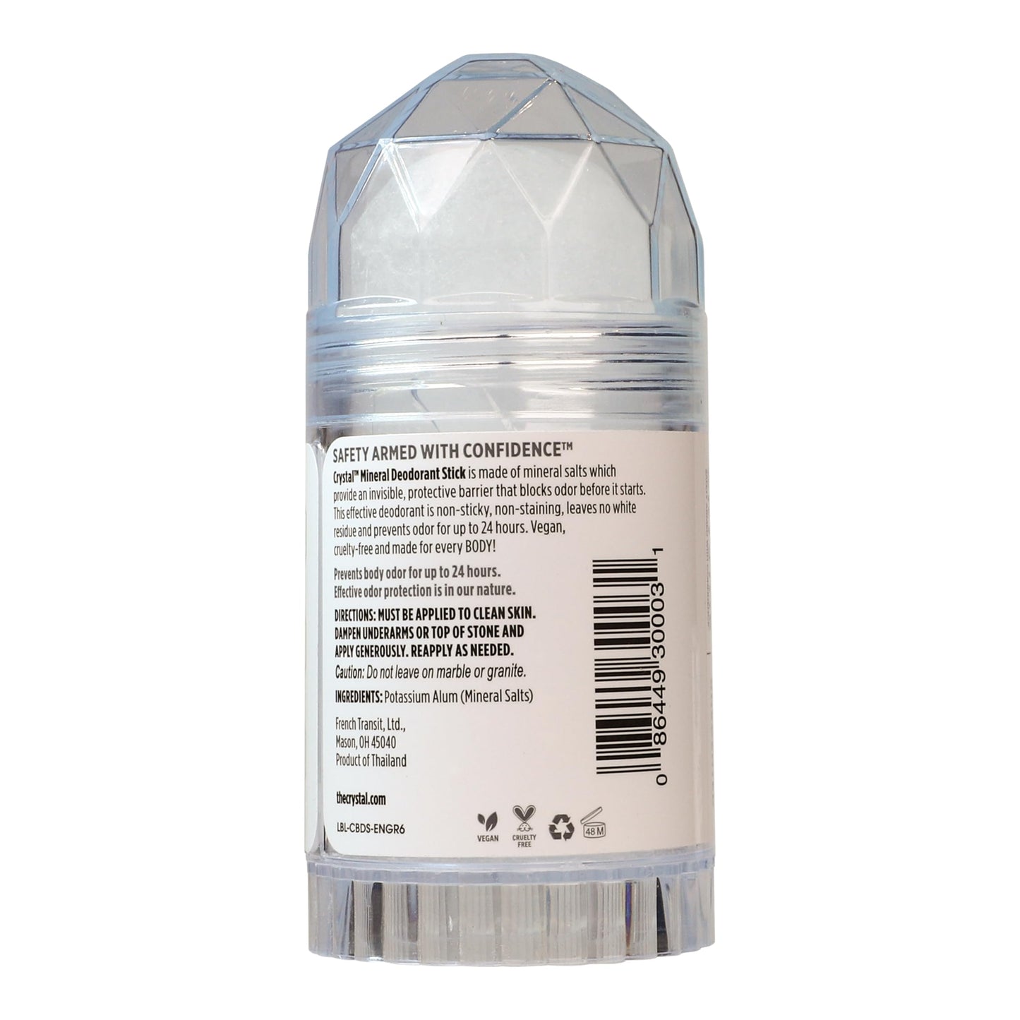 Hypoallergenic mineral stone deodorant stick for twenty four hour body odor protection