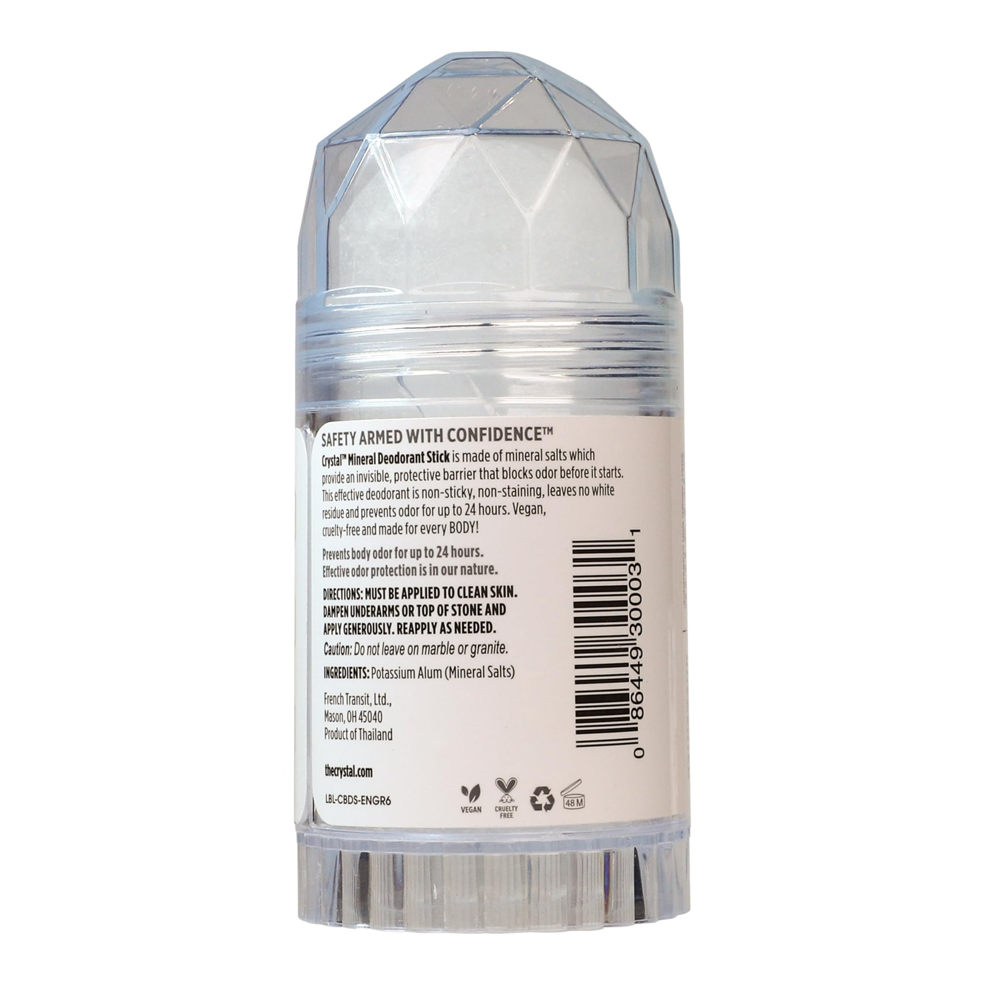 Hypoallergenic mineral stone deodorant stick for twenty four hour body odor protection