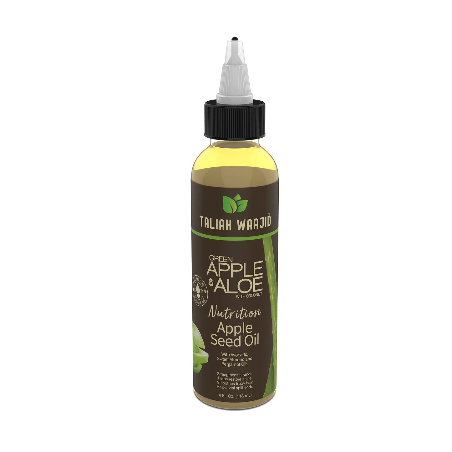 Four ounce bottle of Taliah Waajid black earth products apple seed oil for frizz control
