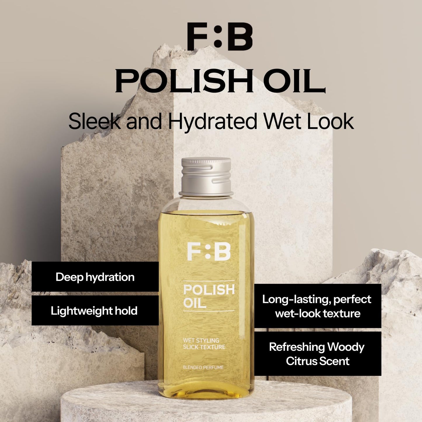 Forbeaut Korean styling oil showing texture on a flat surface.