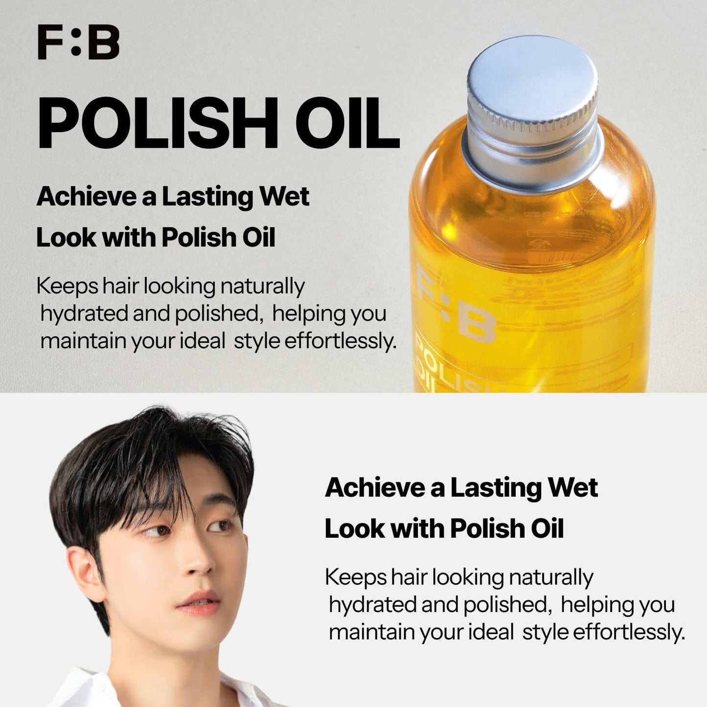 Forbeaut hydration hair oil bottle held to showcase size and fluid volume.