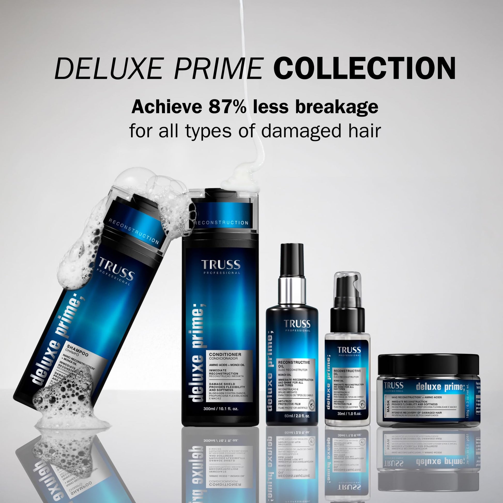 Heat protection styling hair oil bottle by TRUSS on a clean retail display background