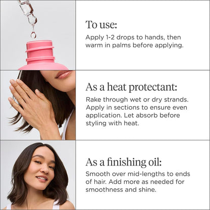Briogeo yuzu and plum styling oil for frizz control side angle