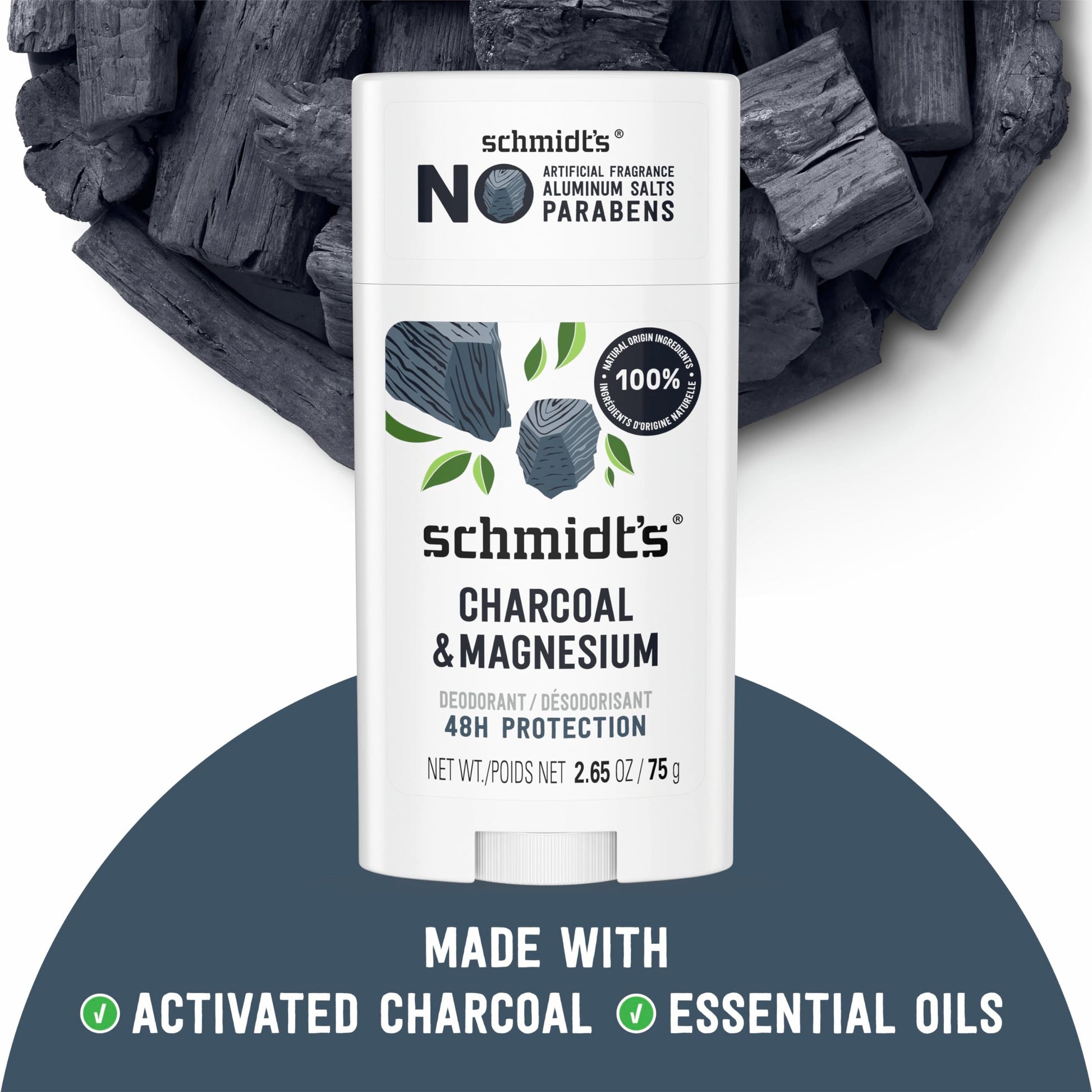 Schmidt's natural deodorant underarm odor protection stick close up
