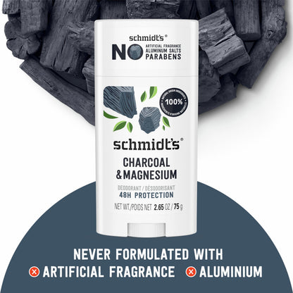 Schmidt's certified vegan cruelty-free charcoal deodorant packaging detail