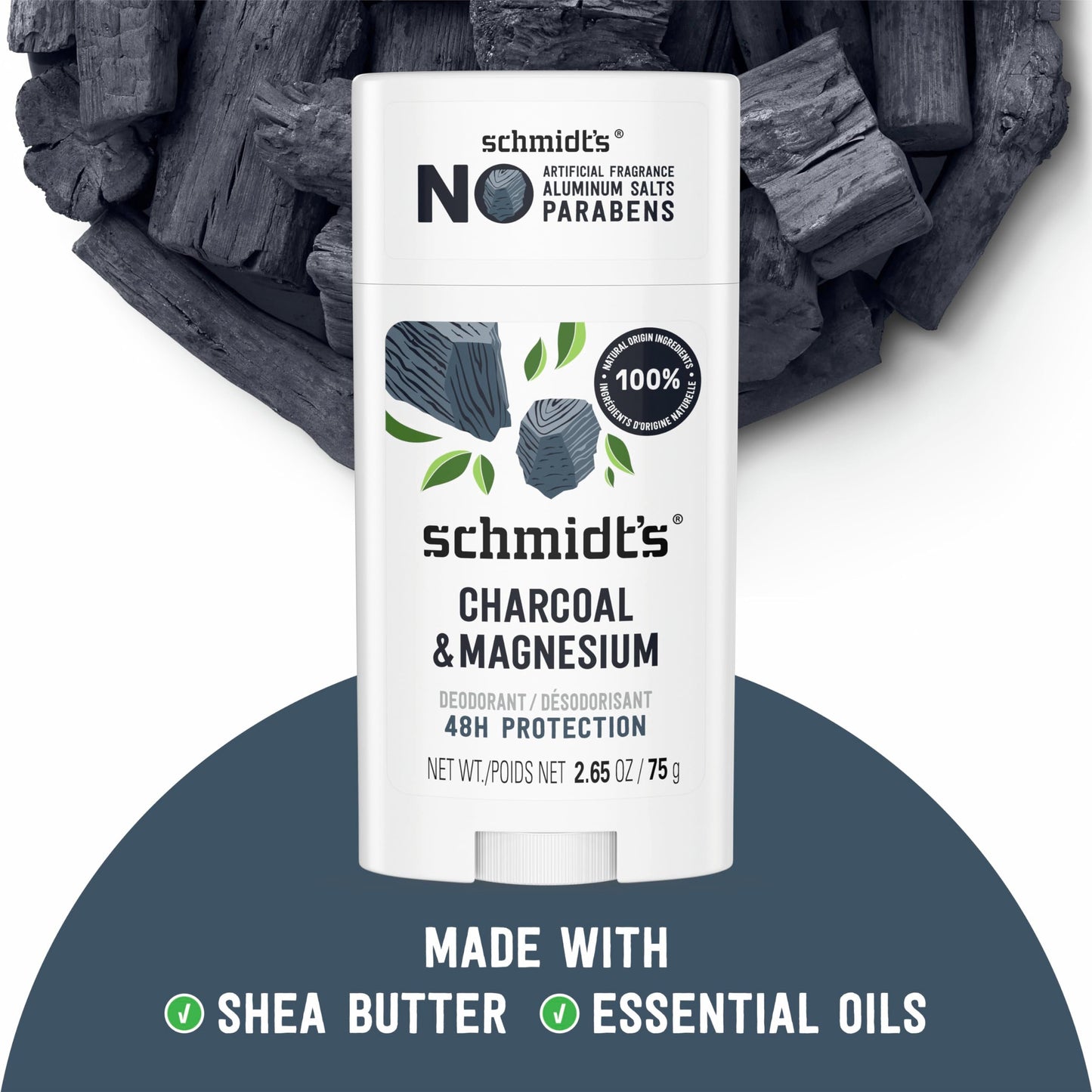 Schmidt's aluminum free charcoal and magnesium stick ingredients label