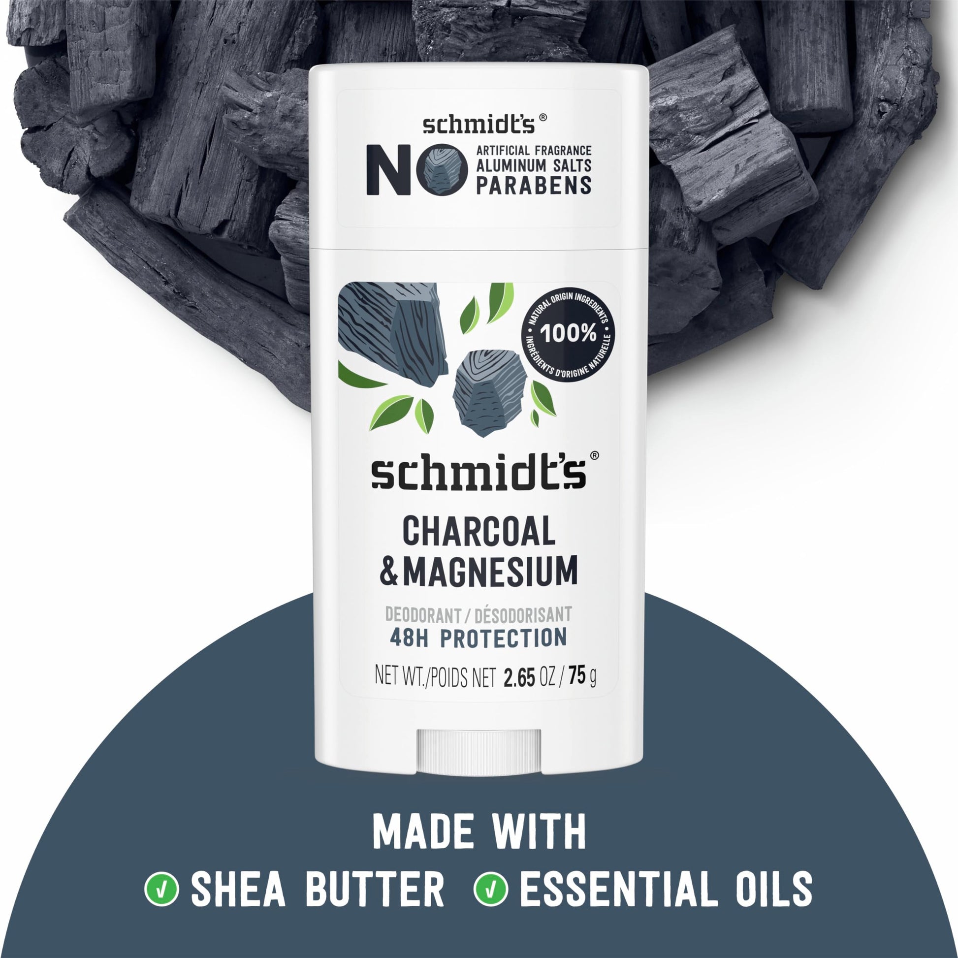 Schmidt's aluminum free charcoal and magnesium stick ingredients label