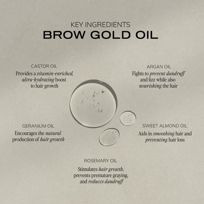 Brow Code GOLD brow oil close up showcasing the professional glass packaging