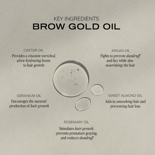 Brow Code GOLD brow oil close up showcasing the professional glass packaging