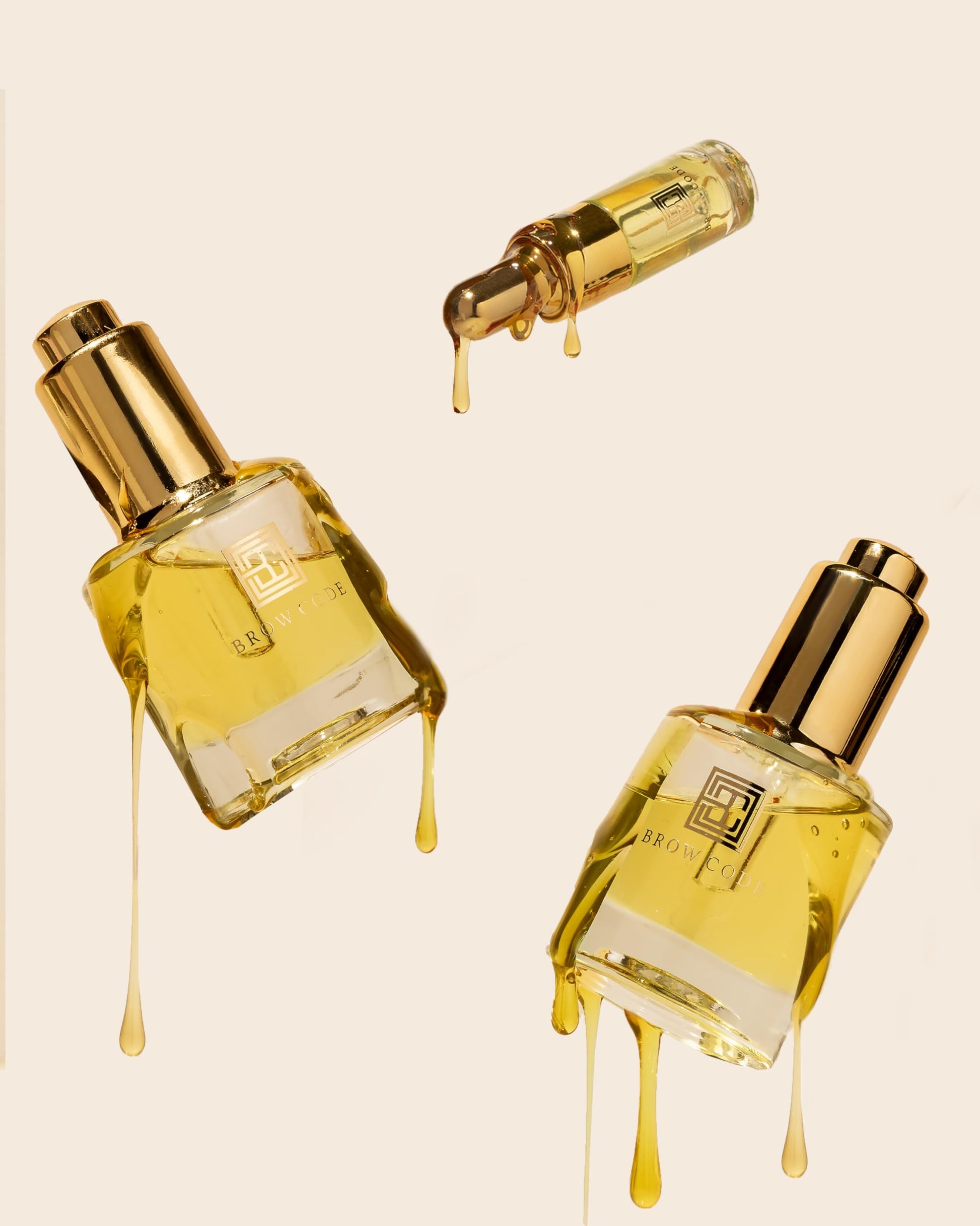Brow Code GOLD 5ml growth oil showcasing the lightweight non greasy botanical formula