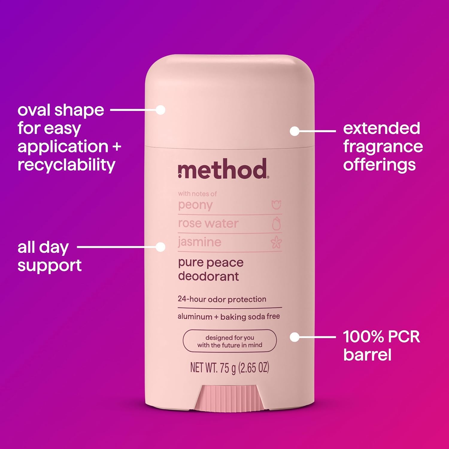 Side view of Method Pure Peace deodorant stick container