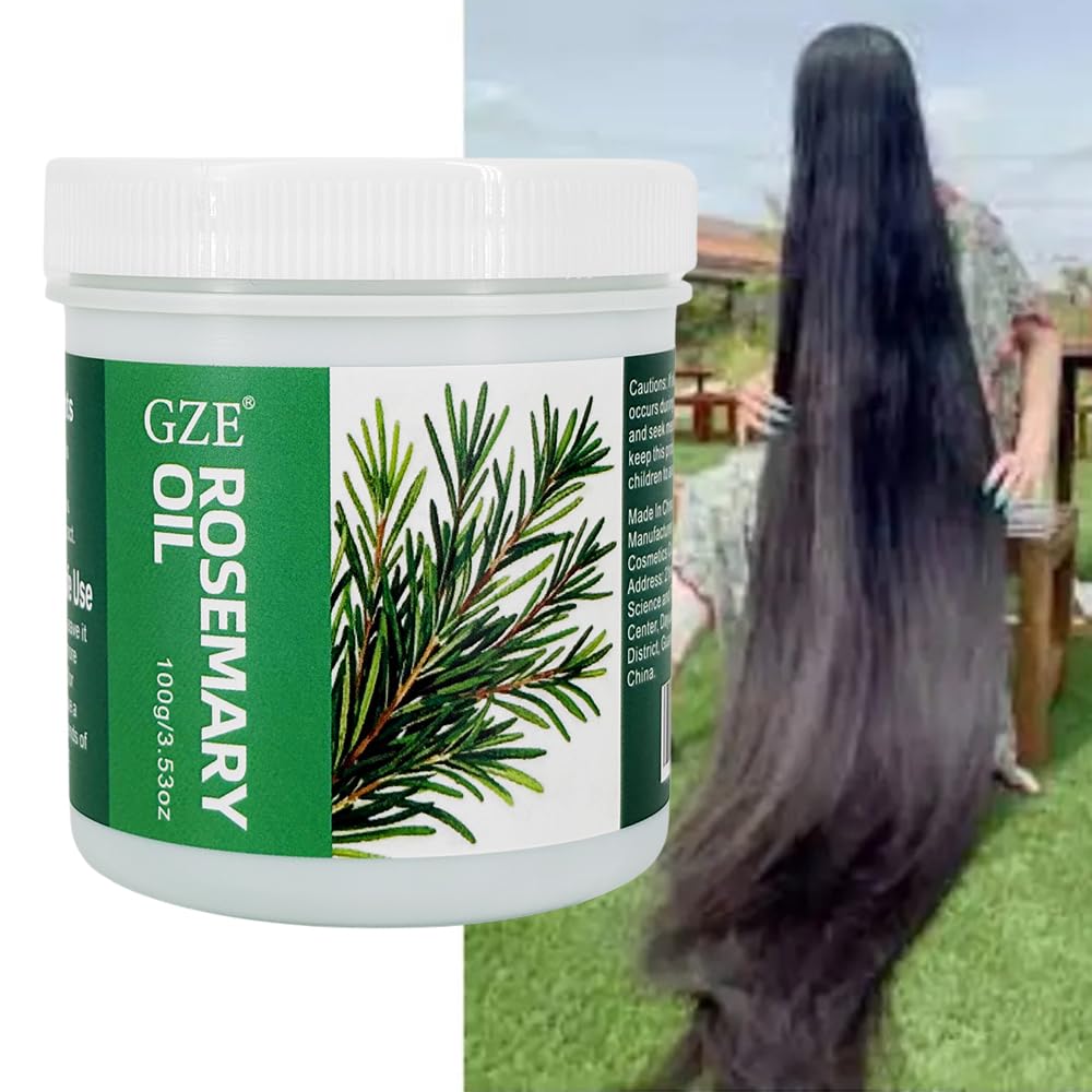 Open jar of GZE solid rosemary hair grease displaying lightweight formula consistency