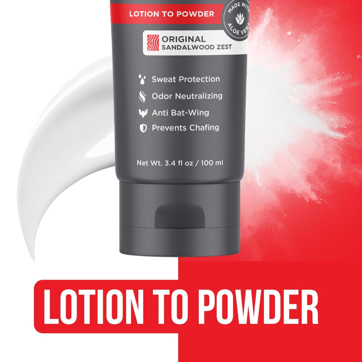 HAPPY NUTS sweat defense cream original sandalwood variant highlighting its travel friendly bottle size.