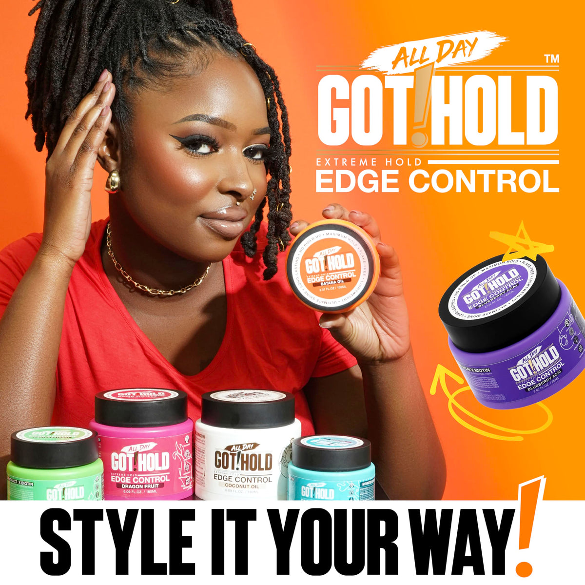 Authentic USA imported All Day Got Hold edge styling gel for baby hairs and flyaways.