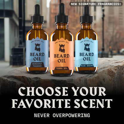 Naturally derived beard conditioner bottle with amber glass packaging