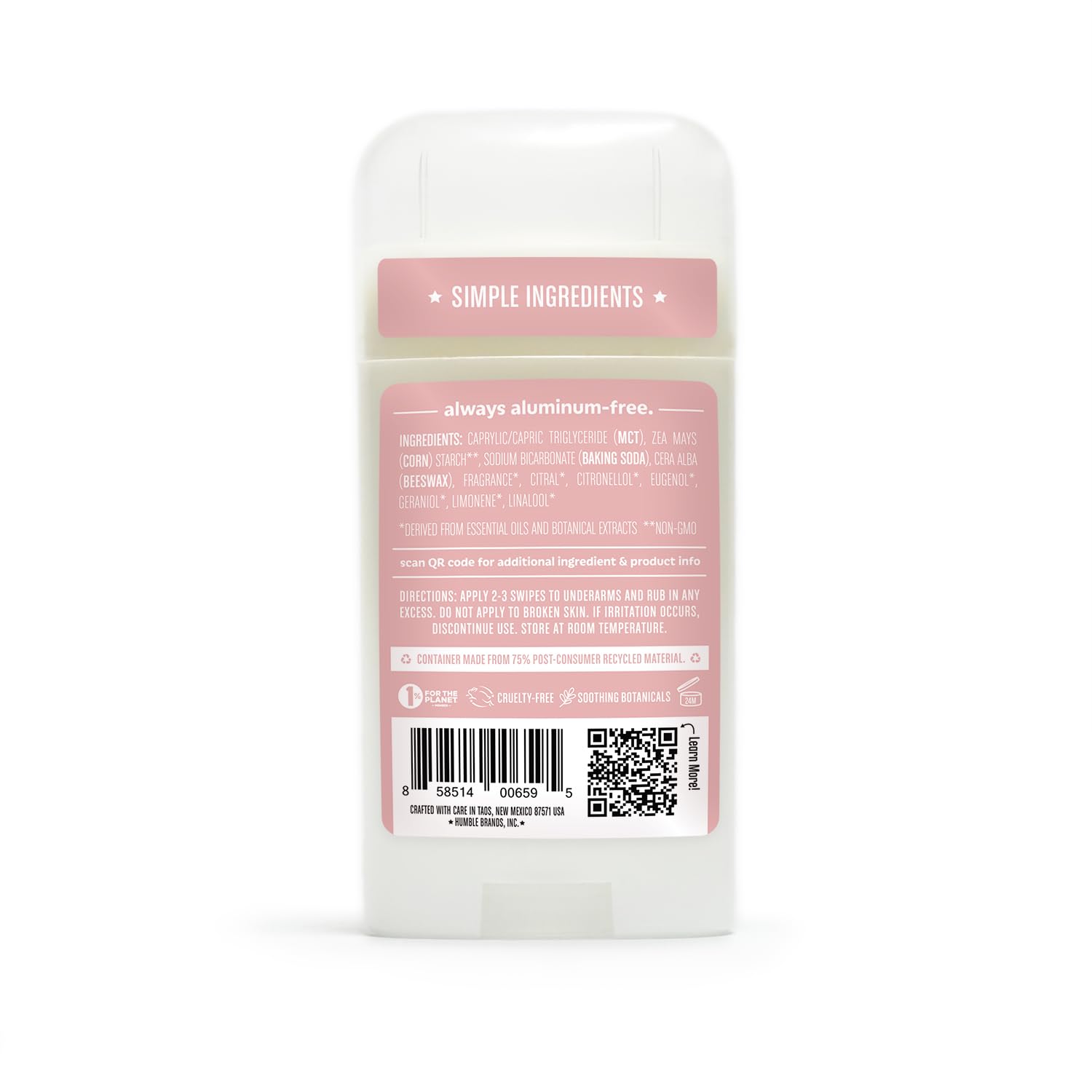 Humble Simple and True non-toxic personal care stick product label view
