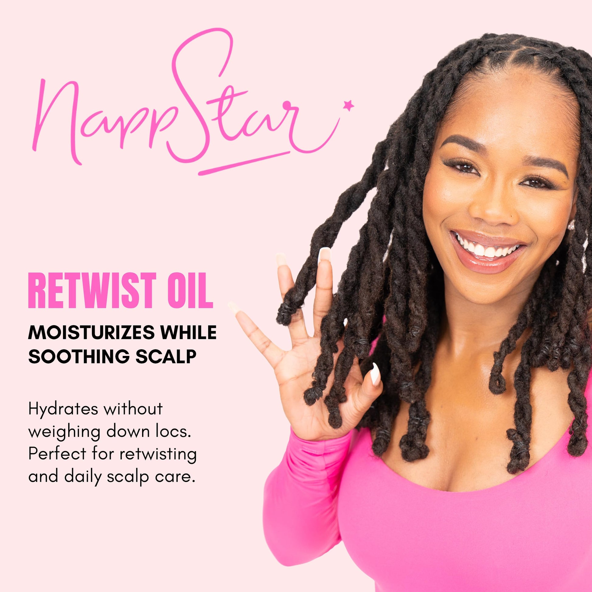 NappStar Peppermint Rose Loc Oil showing the natural formula texture and real rose petals.