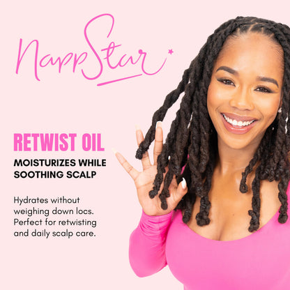 NappStar Peppermint Rose Loc Oil showing the natural formula texture and real rose petals.