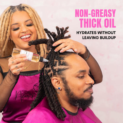 Close up view of the lightweight NappStar retwisting base oil for dreadlocks.