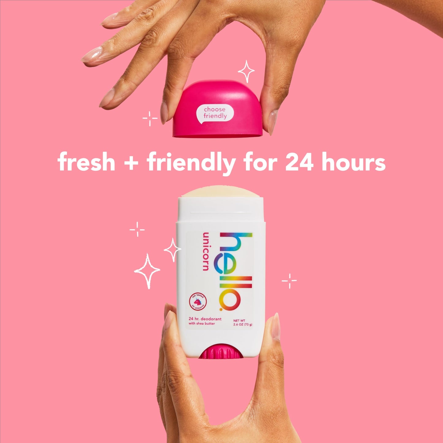 Side view of Hello Unicorn deodorant stick 2.6 Ounce