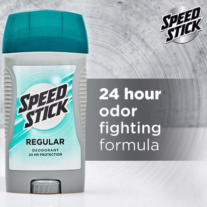 Speed Stick 3 Ounce pack of 4 deodorant for men displaying packaging details.