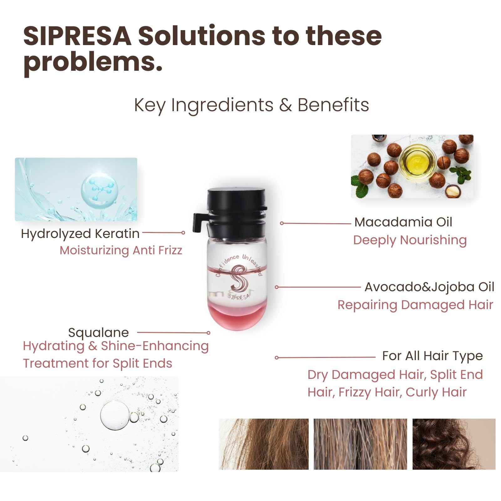 Nine varied fragrances of Sipresa hair perfume oil collection for women