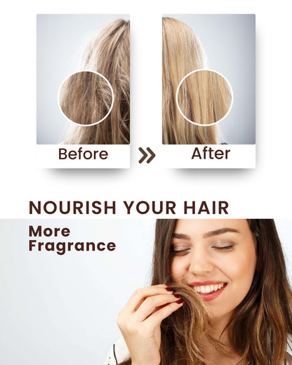 Applying anti frizz avocado hair oil to dry damaged hair for smoothness