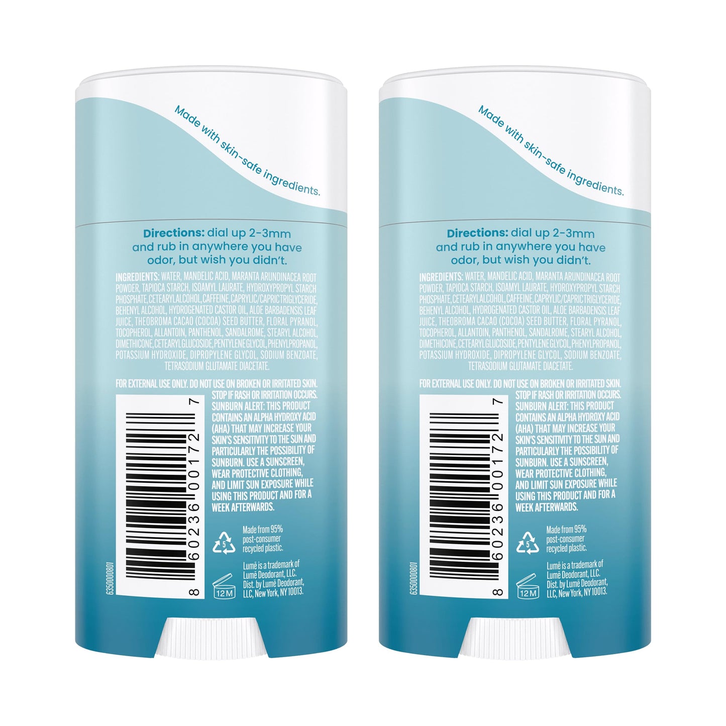 Lume aluminum free full body deodorant twin pack for sensitive skin