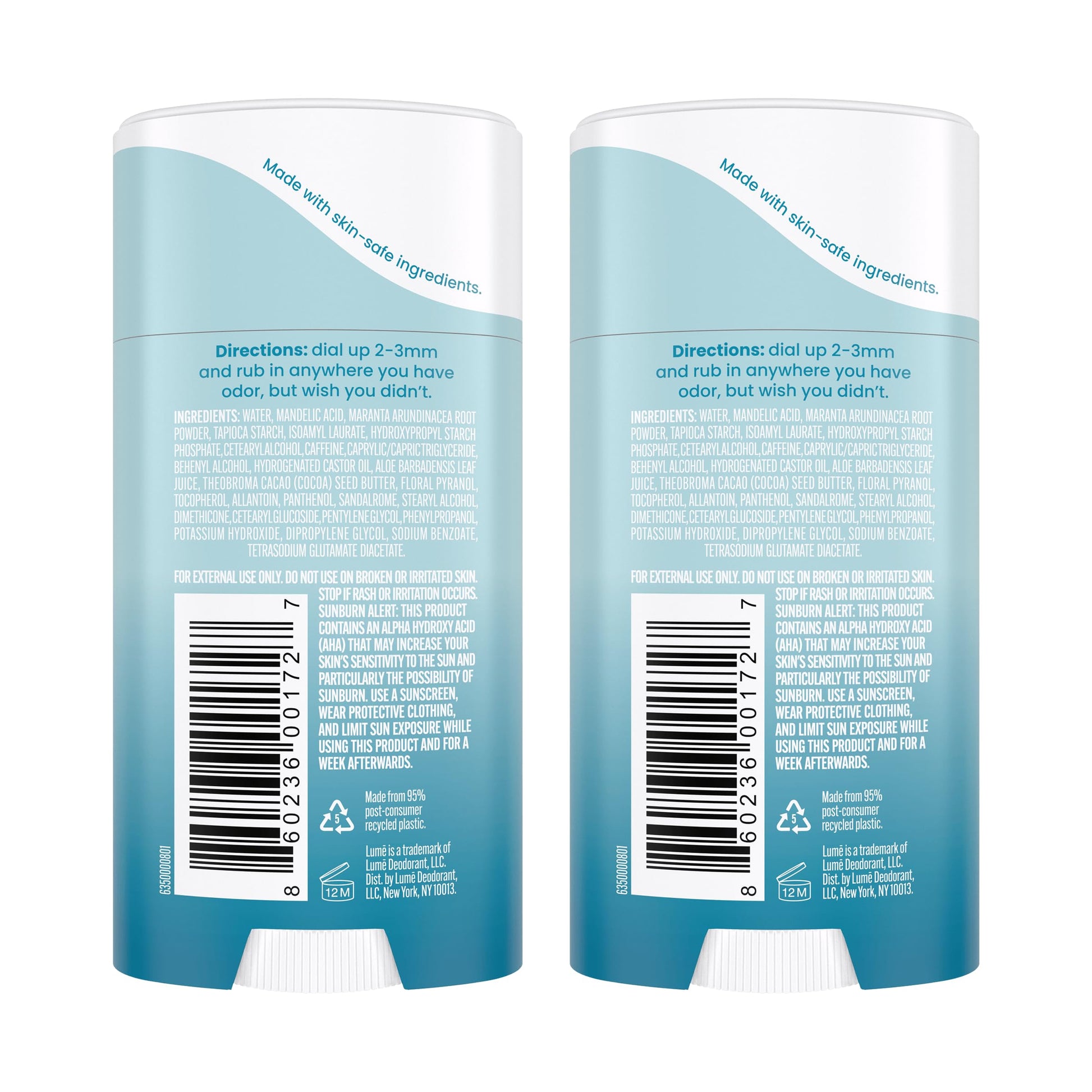 Lume aluminum free full body deodorant twin pack for sensitive skin