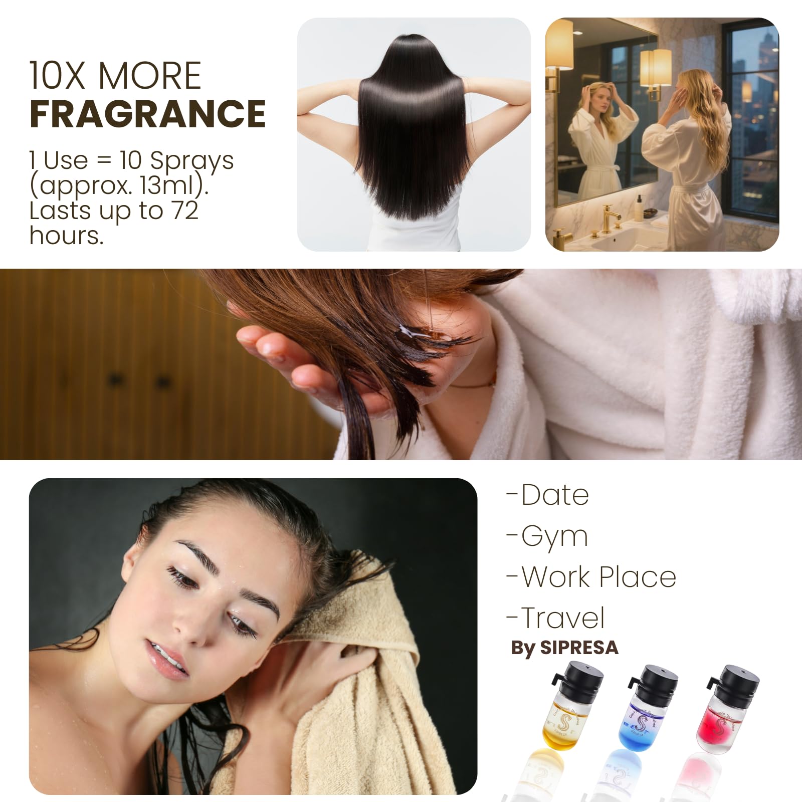 Portable travel friendly mini bottles of scented hair serum capsules