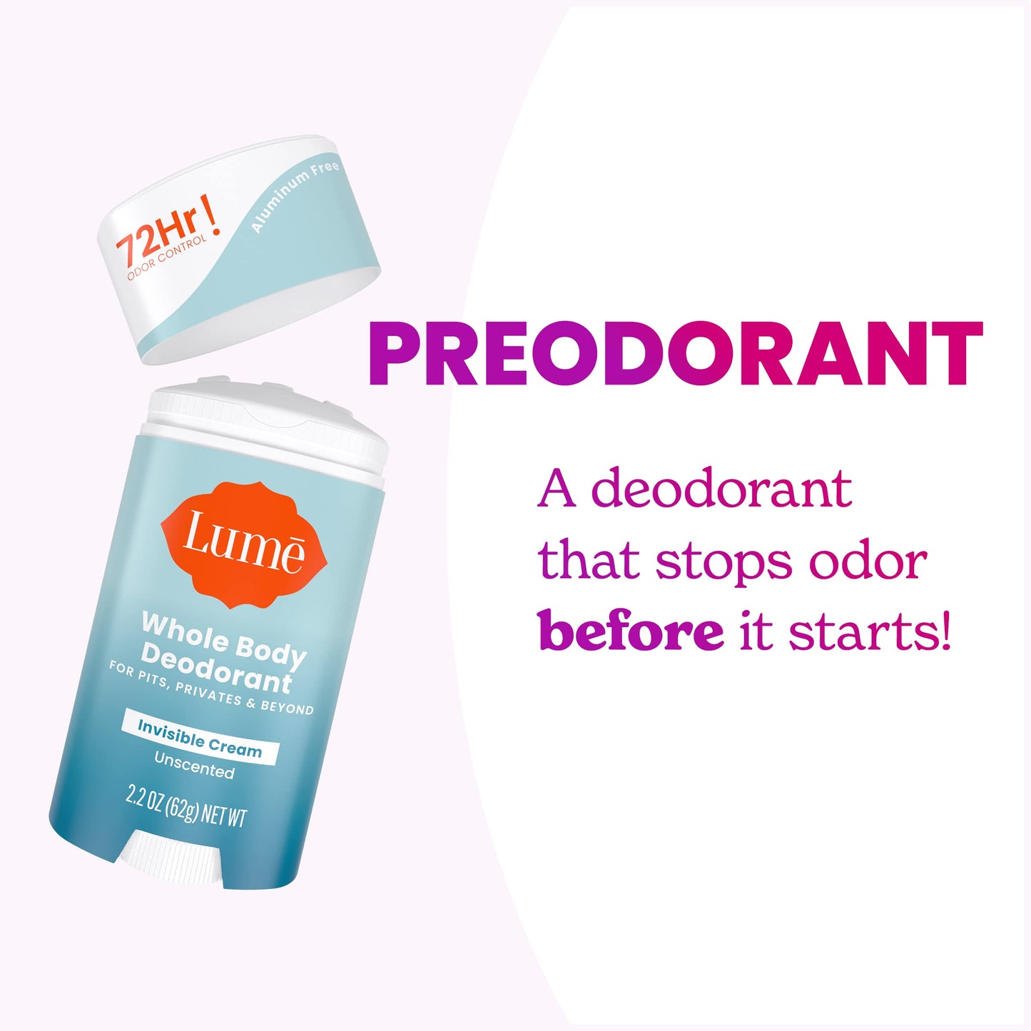 Lume 2.2 ounce deodorant stick pack of 2 dimensions and text
