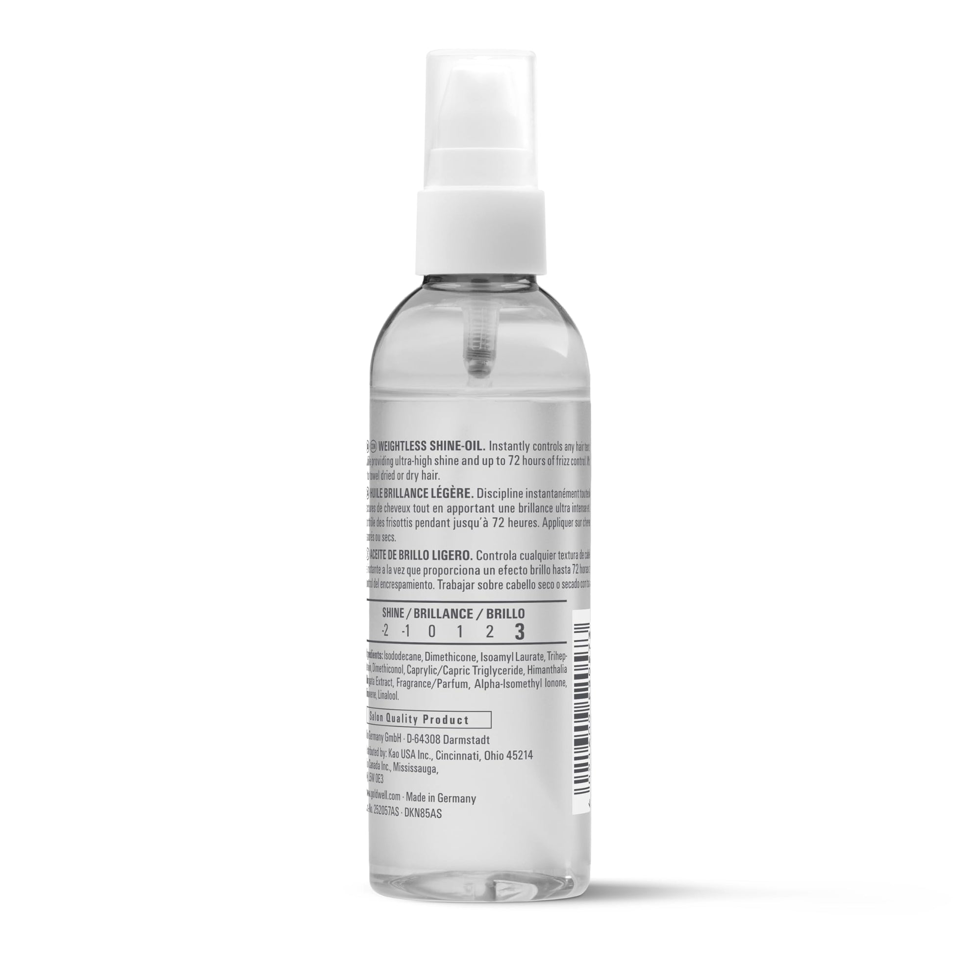 Goldwell weightless anti frizz hair oil bottle showcasing professional salon packaging