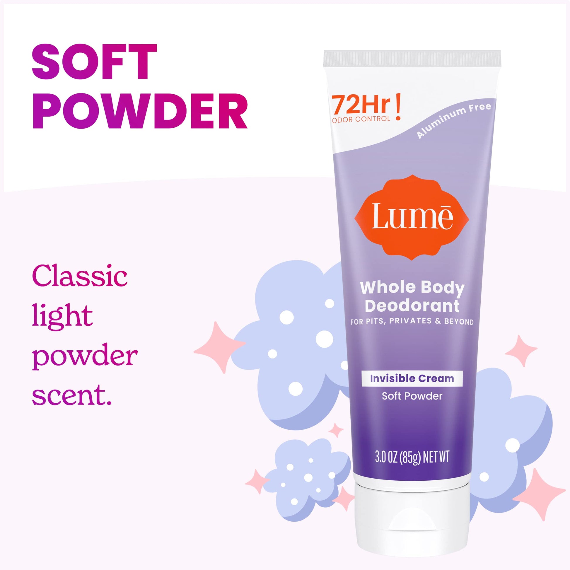 Lume aluminum-free deodorant cream packaging and label