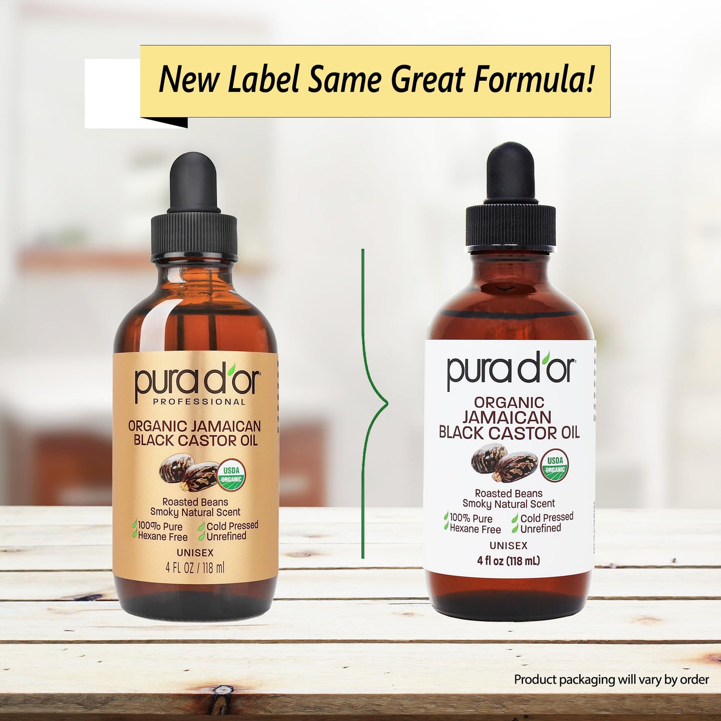 PURA D'OR Jamaican Black Castor Oil showing the USDA certified organic seal on packaging