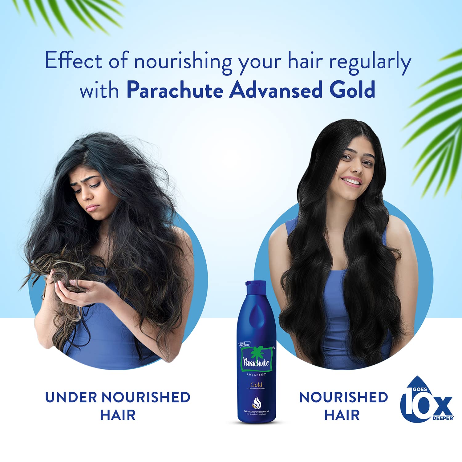 Parachute Advansed hair care oil bottle back label showing ingredients